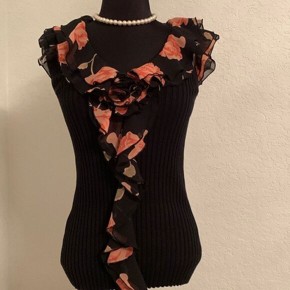 Tracy M. V-Neck Sleeveless Ruffle Top Blouse Size S - Picture 1 of 4